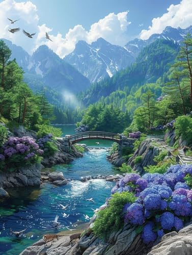 Diamond Painting Landschaft Diamond Painting Kinder, 5D Blume Bastelset Erwachsene, Mosaikherstellung, DIY Vollbohrer Diamanten Malerei Stickerei Kreuzstich Set für Deko Wohnzimmer 90x120cm 8-3722 von KUEGDUNG