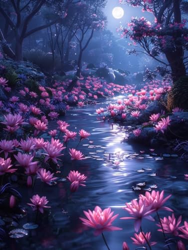 Diamond Painting Mond, Blume 5D Diamond Painting Erwachsene, DIY Basteln Erwachsene, Vollbohrer Diamant Kunst Stickerei Kreuzstich Kits, Deko Wohnzimmer und Wanddeko, Geschenke 90x120cm S-6717 von KUEGDUNG