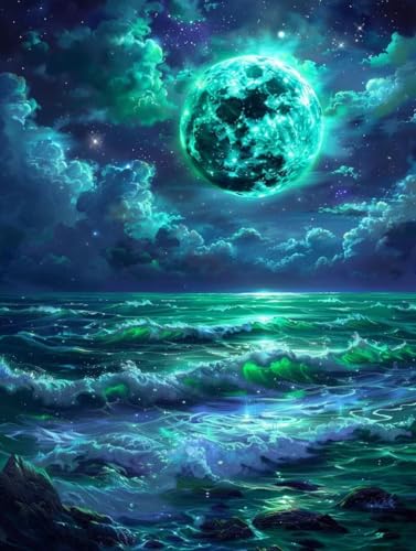 Diamond Painting Mond Diamond Painting Kinder, 5D Sternenhimmel Bastelset Erwachsene, Mosaikherstellung, DIY Vollbohrer Diamanten Malerei Stickerei Kreuzstich Set für Deko Wohnzimmer 90x120cm F-6319 von KUEGDUNG
