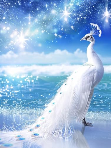 Diamond Painting Pfau, Sternenhimmel Diamond Painting Erwachsene, 5D DIY Bastelset Erwachsene Frauen, Vollbohrer Diamanten Malerei Stickerei Kreuzstich Set für Deko Wohnzimmer 100x135cm 7-7509 von KUEGDUNG