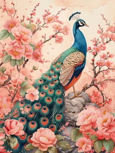Diamond Painting Pfau Diamond Painting Kinder, 5D Blume Bastelset Erwachsene, Mosaikherstellung, DIY Vollbohrer Diamanten Malerei Stickerei Kreuzstich Set für Deko Wohnzimmer 100x135cm 2-2588 von KUEGDUNG