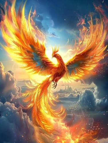 Diamond Painting PhöNix, 5D Diamond Painting Erwachsene Flamme, DIY Basteln Erwachsene, Mosaikherstellung Set, Vollbohrer Diamant Kunst Stickerei Kreuzstich Kits, Deko Wohnzimmer 60X80cm W-4836 von KUEGDUNG