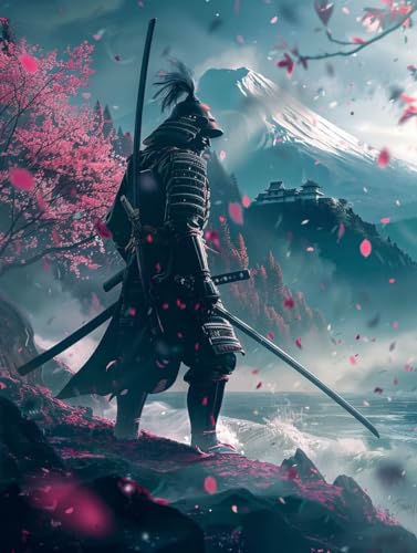 Diamond Painting Samurai, 5D Diamond Painting Erwachsene Berg, DIY Basteln Erwachsene, Mosaikherstellung Set, Vollbohrer Diamant Kunst Stickerei Kreuzstich Kits, Deko Wohnzimmer 100x130cm M-2450 von KUEGDUNG