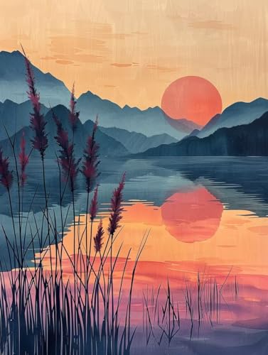 Diamond Painting Sonne, 5D Diamond Painting Erwachsene Landschaft, DIY Basteln Erwachsene, Mosaikherstellung Set, Vollbohrer Diamant Kunst Stickerei Kreuzstich Kits, Deko Wohnzimmer 100x135cm 5-4937 von KUEGDUNG