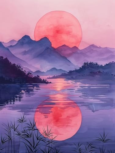 Diamond Painting Sonne, Berg 5D Diamond Painting Erwachsene, DIY Basteln Erwachsene, Vollbohrer Diamant Kunst Stickerei Kreuzstich Kits, Deko Wohnzimmer und Wanddeko, Geschenke 80X110cm W-5469 von KUEGDUNG