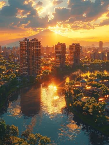 Diamond Painting Sonnenuntergang, 5D Diamond Painting Erwachsene Rivers, DIY Basteln Erwachsene, Mosaikherstellung Set, Vollbohrer Diamant Kunst Stickerei Kits, Deko Wohnzimmer 100x135cm 6-4164 von KUEGDUNG