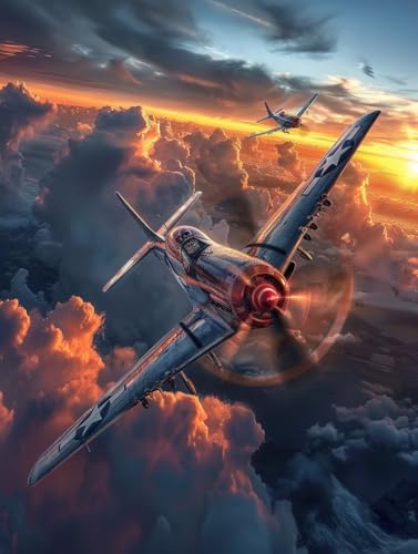 Diamond Painting Sonnenuntergang, Flugzeug Diamond Painting Erwachsene, 5D DIY Bastelset Erwachsene Frauen, Vollbohrer Diamanten Malerei Stickerei Kreuzstich Set für Deko Wohnzimmer 30x40cm S-3977 von KUEGDUNG