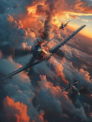 Diamond Painting Sonnenuntergang, Flugzeug Diamond Painting Erwachsene, 5D DIY Bastelset Erwachsene Frauen, Vollbohrer Diamanten Malerei Stickerei Kreuzstich Set für Deko Wohnzimmer 60X70cm 6-3650 von KUEGDUNG