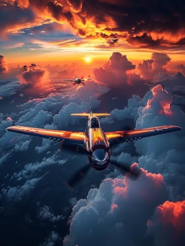 Diamond Painting Sonnenuntergang, Flugzeug Diamond Painting Erwachsene, 5D DIY Bastelset Erwachsene Frauen, Vollbohrer Diamanten Malerei Stickerei Kreuzstich Set für Deko Wohnzimmer 60X70cm H-6926 von KUEGDUNG