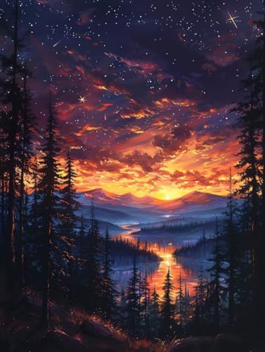 Diamond Painting Sonnenuntergang, Landschaft 5D Diamond Painting Erwachsene, DIY Basteln Erwachsene, Vollbohrer Diamant Kunst Stickerei Kreuzstich Kits, Deko Wohnzimmer und Wanddeko 100x135cm A-2498 von KUEGDUNG