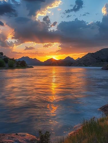 Diamond Painting Sonnenuntergang, Landschaft Diamond Painting Erwachsene, 5D DIY Bastelset Erwachsene Frauen, Vollbohrer Diamanten Malerei Stickerei Kreuzstich Set für Deko Wohnzimmer 70x95cm 1-2467 von KUEGDUNG