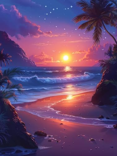Diamond Painting Sonnenuntergang, Strand Diamond Painting Erwachsene, 5D DIY Bastelset Erwachsene Frauen, Vollbohrer Diamanten Malerei Stickerei Kreuzstich Set für Deko Wohnzimmer 100x135cm P-1415 von KUEGDUNG