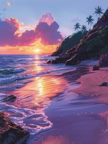 Diamond Painting Sonnenuntergang, Strand Diamond Painting Erwachsene, 5D DIY Bastelset Erwachsene Frauen, Vollbohrer Diamanten Malerei Stickerei Kreuzstich Set für Deko Wohnzimmer 90x120cm N-3478 von KUEGDUNG