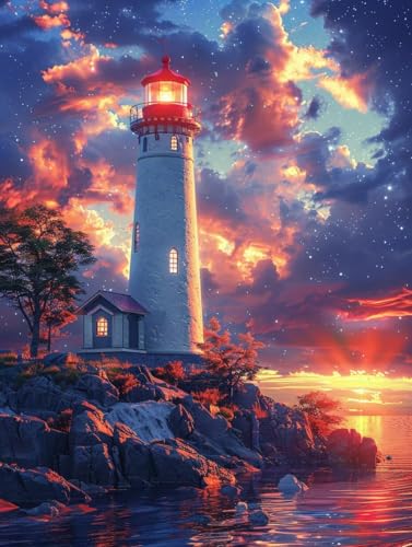 Diamond Painting Sonnenuntergang, Wasserturm Diamond Painting Erwachsene, 5D DIY Bastelset Erwachsene Frauen, Vollbohrer Diamanten Malerei Stickerei Kreuzstich Set für Deko Wohnzimmer 40X50cm 7-9499 von KUEGDUNG