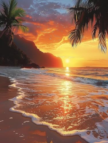 Diamond Painting Sonnenuntergang Diamond Painting Kinder, 5D Landschaft Bastelset Erwachsene, Mosaikherstellung, DIY Vollbohrer Diamanten Malerei Stickerei Set für Zimmer Deko 100x135cm 0-2756 von KUEGDUNG
