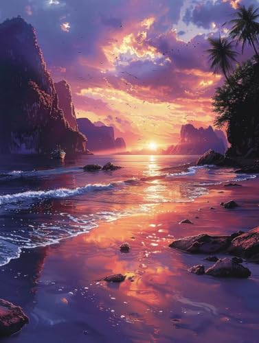 Diamond Painting Sonnenuntergang Diamond Painting Kinder, 5D Strand Bastelset Erwachsene, Mosaikherstellung, DIY Vollbohrer Diamanten Malerei Stickerei Kreuzstich Set für Zimmer Deko 100x135cm 4-4239 von KUEGDUNG