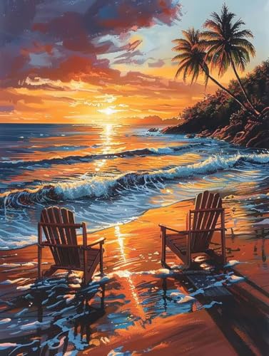 Diamond Painting Sonnenuntergang Diamond Painting Kinder, 5D Strand Bastelset Erwachsene, Mosaikherstellung, DIY Vollbohrer Diamanten Malerei Stickerei Kreuzstich Set für Zimmer Deko 90x120cm L-8210 von KUEGDUNG