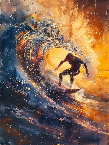 Diamond Painting Surfer, Mann Diamond Painting Erwachsene, 5D DIY Bastelset Erwachsene Frauen, Vollbohrer Diamanten Malerei Stickerei Kreuzstich Set für Deko Wohnzimmer, Geschenke 90x120cm 8-3253 von KUEGDUNG