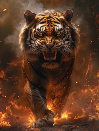 Diamond Painting Tiger, Flamme 5D Diamond Painting Erwachsene, DIY Basteln Erwachsene, Vollbohrer Diamant Kunst Stickerei Kreuzstich Kits, Deko Wohnzimmer und Wanddeko, Geschenke 100x130cm W-5772 von KUEGDUNG