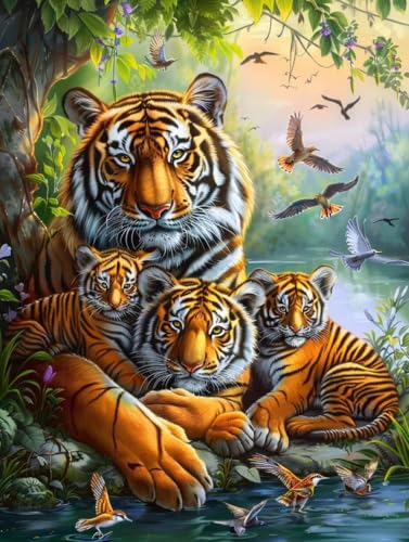 Diamond Painting Tiger Diamond Painting Kinder, 5D Vogel Bastelset Erwachsene, Mosaikherstellung, DIY Vollbohrer Diamanten Malerei Stickerei Kreuzstich Set für Deko Wohnzimmer 100x130cm H-2666 von KUEGDUNG