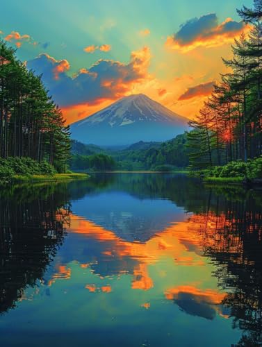 Diamond Painting Vulkan Fuji, Sonnenuntergang 5D Diamond Painting Erwachsene, DIY Basteln Erwachsene, Vollbohrer Diamant Kunst Stickerei Kreuzstich Kits, Deko Wohnzimmer und Wanddeko 100x130cm 6-3994 von KUEGDUNG