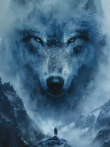 Diamond Painting Wolf, 5D Diamond Painting Erwachsene Berg, DIY Basteln Erwachsene, Mosaikherstellung Set, Vollbohrer Diamant Kunst Stickerei Kreuzstich Kits, Deko Wohnzimmer Geschenke 90x120cm J-8770 von KUEGDUNG