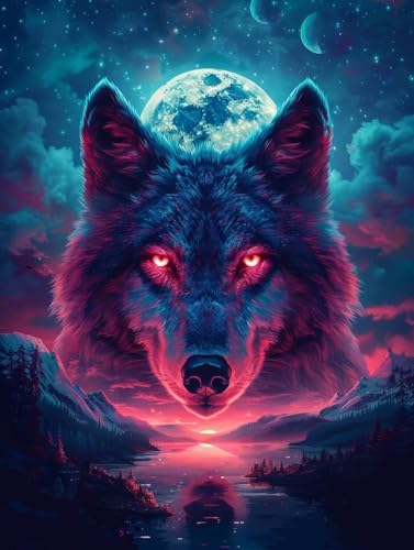 Diamond Painting Wolf, Mond 5D Diamond Painting Erwachsene, DIY Basteln Erwachsene, Vollbohrer Diamant Kunst Stickerei Kreuzstich Kits, Deko Wohnzimmer und Wanddeko, Geschenke für Frauen 60X70cm I-509 Diamond Painting Wolf, Mond 5D Diamond Painting Erwachsene, DIY Basteln Erwachsene, Vollbohrer Diamant Kunst Stickerei Kreuzstich Kits, Deko Wohnzimmer und Wanddeko, Geschenke für Frauen 60X70cm I-509 von KUEGDUNG