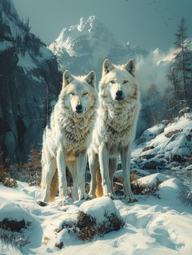 Diamond Painting Wolf, Schneeszene Diamond Painting Erwachsene, 5D DIY Bastelset Erwachsene Frauen, Vollbohrer Diamanten Malerei Stickerei Kreuzstich Set für Deko Wohnzimmer, Geschenke 90x120cm 7-7446 von KUEGDUNG