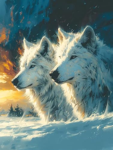 Diamond Painting Wolf Diamond Painting Kinder, 5D Schneeszene Bastelset Erwachsene, Mosaikherstellung, DIY Vollbohrer Diamanten Malerei Stickerei Kreuzstich Set für Deko Wohnzimmer 100x135cm 2-3389 von KUEGDUNG