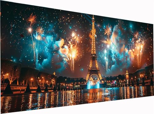 Eiffelturm Diamond Painting Erwachsene Groß XXL 300x100cm, 5D Diamant Painting Bilder Feuerwerk, DIY Stickerei Cross Stickerei Bastelset Erwachsene, Diamant Malerei für Deko Wohnzimmer Geschenke X-293 von KUEGDUNG