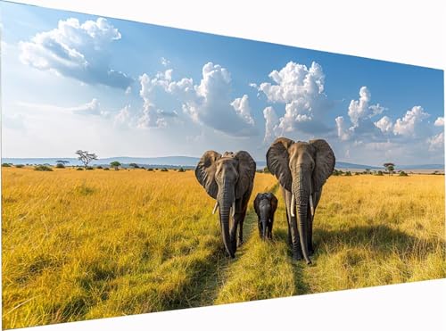 Elefant Diamond Painting Erwachsene Groß XXL 300x100cm, 5D Diamant Painting Bilder Landschaft, DIY Stickerei Cross Stickerei Bastelset Erwachsene, Full Drill Diamant Malerei für Deko Wohnzimmer H-7577 von KUEGDUNG