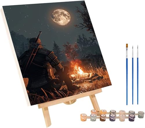 Flamme Malen Nach Zahlen Erwachsene mit Rahmen, Malen Nach Zahlen Mond, DIY Set Erwachsene, Paint by Numbers Set mit Pinseln und Acrylfarben, Deko Wohnzimmer, Geschenke für Frauen 30x40cm Z-5705 von KUEGDUNG