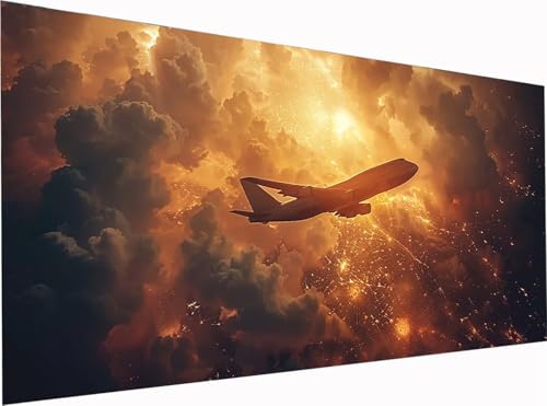 Flugzeug Diamond Painting Erwachsene Groß XXL 60x30cm, 5D Diamant Painting Bilder Sonnenuntergang, DIY Stickerei Cross Stickerei Bastelset Erwachsene, Diamant Malerei für Deko Wohnzimmer 9-3718 von KUEGDUNG