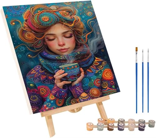 Frau Malen Nach Zahlen Erwachsene mit Rahmen, Malen Nach Zahlen Abstrakt, DIY Set Erwachsene, Paint by Numbers Set mit Pinseln und Acrylfarben, Deko Wohnzimmer, Geschenke für Frauen 70x95cm 9-9227 von KUEGDUNG