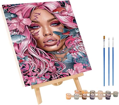 Frau Malen Nach Zahlen Erwachsene mit Rahmen, Malen Nach Zahlen Fisch, DIY Set Erwachsene, Paint by Numbers Set mit Pinseln und Acrylfarben, Deko Wohnzimmer, Geschenke für Frauen 30x40cm Z-9403 von KUEGDUNG