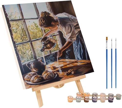 Frau Malen Nach Zahlen Erwachsene mit Rahmen, Malen Nach Zahlen Food, DIY Set Erwachsene, Paint by Numbers Set mit Pinseln und Acrylfarben, Deko Wohnzimmer, Geschenke für Frauen 50x65cm I-4724 von KUEGDUNG