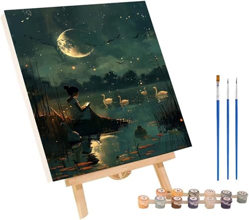 Frau Malen Nach Zahlen Erwachsene mit Rahmen, Malen Nach Zahlen Mond, DIY Set Erwachsene, Paint by Numbers Set mit Pinseln und Acrylfarben, Deko Wohnzimmer, Geschenke für Frauen 30x40cm 4-5942 von KUEGDUNG