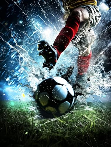 FußBall Malen Nach Zahlen Erwachsene, Malen Nach Zahlen Athlet, DIY Set Erwachsene Mit 3 Pinseln und Acrylfarbe, Paint by Numbers Handgemalt Ölgemälde Kit für Deko Wohnzimmer 100x135cm 3-9496 von KUEGDUNG