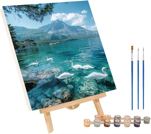 Gans Malen Nach Zahlen Erwachsene mit Rahmen, Malen Nach Zahlen Berg, DIY Set Erwachsene, Paint by Numbers Set mit Pinseln und Acrylfarben, Deko Wohnzimmer, Geschenke für Frauen 30x40cm E-7559 von KUEGDUNG