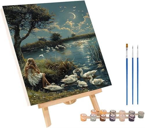 Gans Malen Nach Zahlen Erwachsene mit Rahmen, Malen Nach Zahlen Rivers, DIY Set Erwachsene, Paint by Numbers Set mit Pinseln und Acrylfarben, Deko Wohnzimmer, Geschenke für Frauen 40x50cm 2-4133 von KUEGDUNG