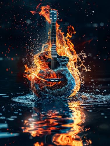 Gitarre Malen Nach Zahlen Erwachsene, Flamme Malen Nach Zahlen, DIY Handgemalt Ölgemälde Kit Mit 3 Pinseln und Acrylfarbe, Paint by Numbers Bastelset Erwachsene für Deko Wohnzimmer 90x120cm 7-9974 von KUEGDUNG