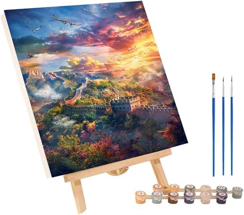 GroßE Mauer Malen Nach Zahlen Erwachsene mit Rahmen, Malen Nach Zahlen Sonnenuntergang, DIY Set Erwachsene, Paint by Numbers Set mit Pinseln und Acrylfarben, Deko Wohnzimmer Geschenke 50x65cm 1-7489 von KUEGDUNG