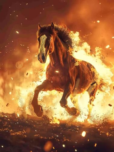 Horse Malen Nach Zahlen Erwachsene, Flamme Malen Nach Zahlen, DIY Handgemalt Ölgemälde Kit Mit 3 Pinseln und Acrylfarbe, Paint by Numbers Bastelset Erwachsene für Deko Wohnzimmer 30x40cm 6-6648 von KUEGDUNG