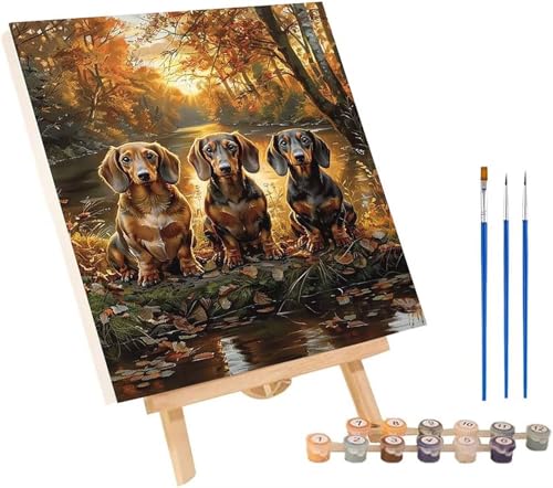 Hund Malen Nach Zahlen Erwachsene mit Rahmen, Malen Nach Zahlen Rivers, DIY Set Erwachsene, Paint by Numbers Set mit Pinseln und Acrylfarben, Deko Wohnzimmer, Geschenke für Frauen 30x40cm 8-8296 von KUEGDUNG