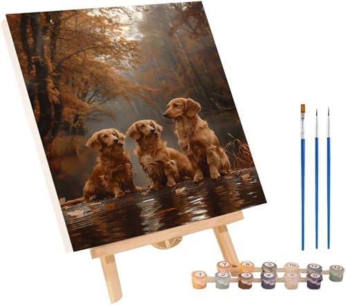 Hund Malen Nach Zahlen Erwachsene mit Rahmen, Malen Nach Zahlen Rivers, DIY Set Erwachsene, Paint by Numbers Set mit Pinseln und Acrylfarben, Deko Wohnzimmer, Geschenke für Frauen 30x40cm N-7430 von KUEGDUNG