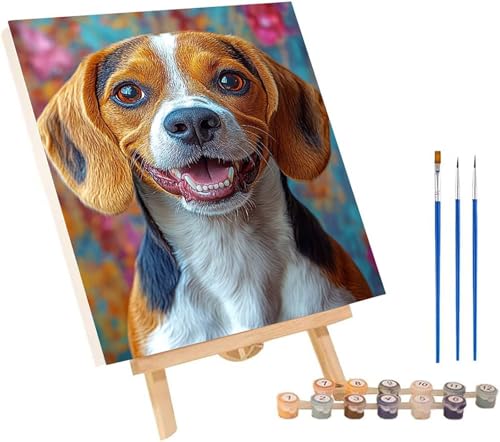 Hund Malen Nach Zahlen Erwachsene mit Rahmen, Malen Nach Zahlen Tier, DIY Set Erwachsene, Paint by Numbers Set mit Pinseln und Acrylfarben, Deko Wohnzimmer, Geschenke für Frauen 30x40cm Z-5862 von KUEGDUNG
