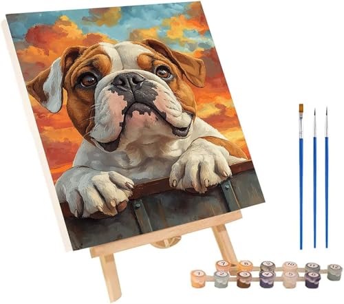 Hund Malen Nach Zahlen Erwachsene mit Rahmen, Malen Nach Zahlen Tier, DIY Set Erwachsene, Paint by Numbers Set mit Pinseln und Acrylfarben, Deko Wohnzimmer, Geschenke für Frauen 70x95cm 9-8044 von KUEGDUNG