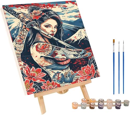 Japanische Frauen Malen Nach Zahlen Erwachsene mit Rahmen, Malen Nach Zahlen Blume, DIY Set Erwachsene, Paint by Numbers Set mit Pinseln und Acrylfarben, Deko Wohnzimmer Geschenke 40x50cm S-1258 von KUEGDUNG