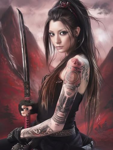 Japanische Frauen Malen Nach Zahlen Erwachsene mit Rahmen, Malen Nach Zahlen Katana, DIY Set Erwachsene, Paint by Numbers Set mit Pinseln und Acrylfarben, Deko Wohnzimmer Geschenke 30x40cm 7-9812 von KUEGDUNG