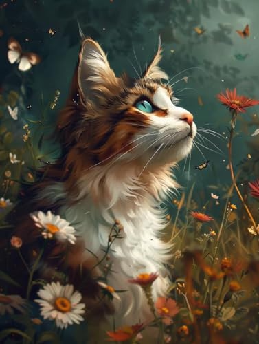 KUEGDUNG Diamond Painting Katze Diamond Painting Kinder, 5D Blume Bastelset Erwachsene, Mosaikherstellung, DIY Vollbohrer Diamanten Malerei Stickerei Kreuzstich Set für Deko Wohnzimmer 60X80cm T-7717 KUEGDUNG Diamond Painting Katze Diamond Painting Kinder, 5D Blume Bastelset Erwachsene, Mosaikherstellung, DIY Vollbohrer Diamanten Malerei Stickerei Kreuzstich Set für Deko Wohnzimmer 60X80cm T-7717 von KUEGDUNG